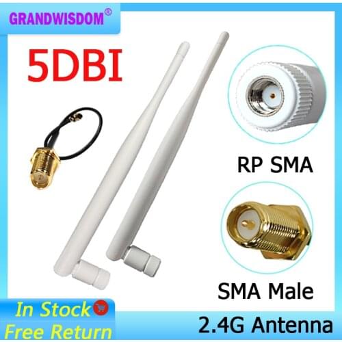 2.4GHz WiFi Antenna 5dBi Aerial RP-SMA Male Connector 2.4g antena wi-fi Router +21cm PCI U.FL IPX to SMA Male Pigtail Cable