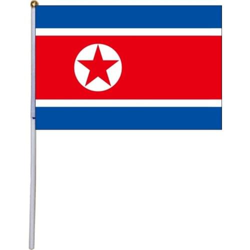 Free shipping xvggdg 100pcs 14 * 21cm Small North Korea Hand Waving National Flag Polyester Flag