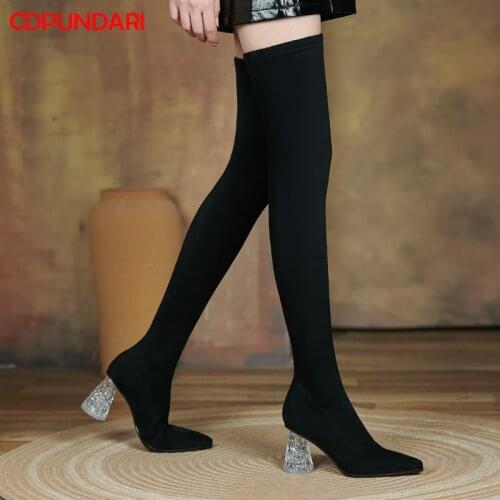 Transparent High Heels Over The Knee Boots Women Stretch Thigh High Boots Ladies Autumn Winter Long Boots Shoes Cuissarde Femme