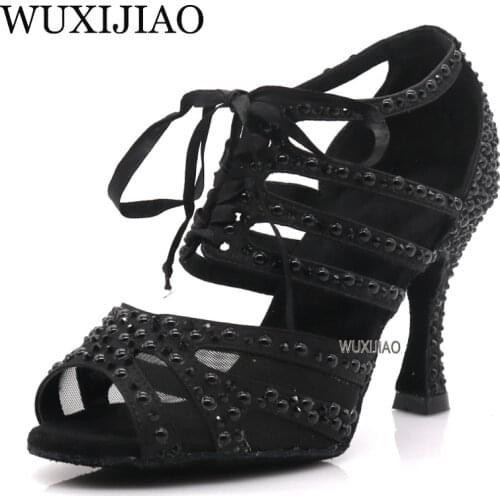 WUXIJIAO brand Latin dance high boots shoes soft sole shoes salsa ballroom ladies mesh dance shoes Cuba high heels