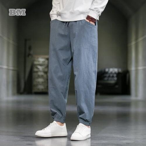 2021 Chinese Style Spring Autumn Loose Casual Baggy Pants Loose Plus Size Linen Harem Pants Men Clothing Harajuku Trousers
