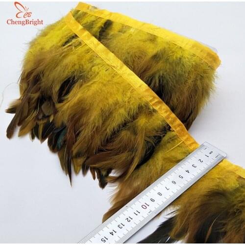 ChengBright Nice 10 Yards Gold Chicken Rooster Tail Feathers Trims Strip for Wedding Party Clothing Rooster Feather Trims Diy