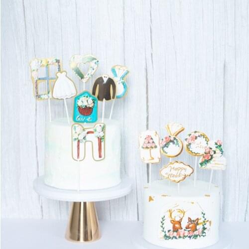 Valentines Day Forest Wedding Wreath Green Leaf Elk Cake Topper Birthday Wedding Party Baking Decoration