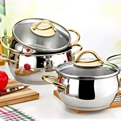Evimsaray S-1162 Şevval 6 Piece Glass Cover Mini Steel Cookware Set Gold