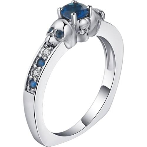 Hainon Austrian Gothic Silver Color Style Retro Skull Rings For Women Blue Crystal CZ Wedding Jewelry Party Punk Gifts Ring