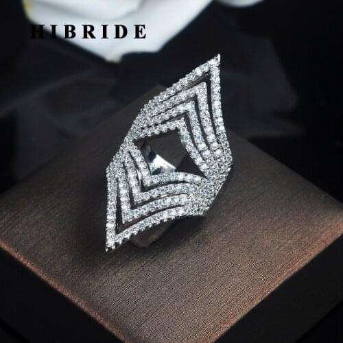 HIBRIDE Fashion New Micro Rhinestone Pave Rings For Women White Gold Color Wedding Open Ring Engagement Jewelry bijoux R-145