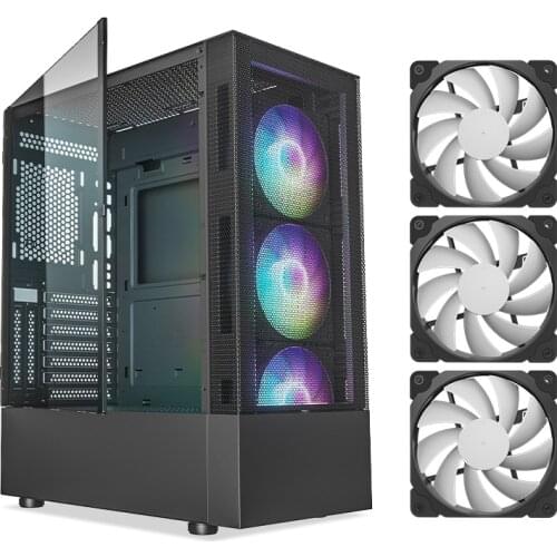 VETROO ATX Mid-Tower PC Gaming Case Tempered Glass Side Panel Water-Cooling Ready With Pre-Installed 3PCS 120mm ARGB/PWM Fans