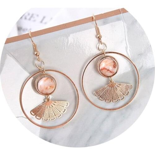 8SEASONS Chinese Drop Earrings Simple Fan Stone Beads Geometric Triangle Round Hollow Pendant Romantic Jewelry For Women,1 Pair