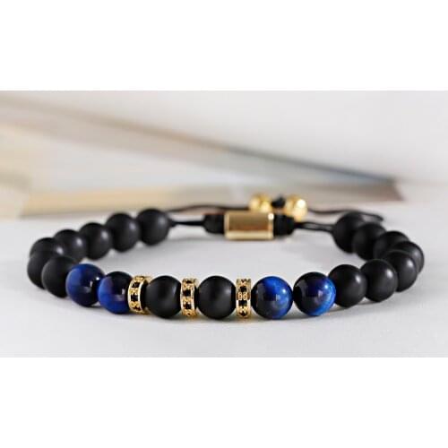 Classic Micro Pave CZ Charms Bracelets Men Bileklik Tigers Eye Stone Beads Weave Bracelets Homme Women Jewelry