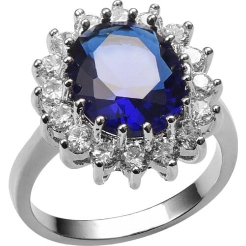 Blue Crystal Zircon 925 Sterling Silver Ring For Women Size 6 7 8 9 10 F1456