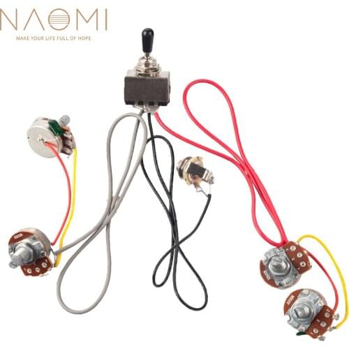 Naomi LP Electric Guitar Wiring Harness Kit 2V2T 500K Pots+3 Way Toggle Switch +Jack For LP Guitar Dual Humbucker