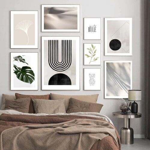 Monstera Leaves Geometric Pattern Desert Wall Art Canvas Painting Nordic Posters And Prints Wall Pictures For Living Room Decor