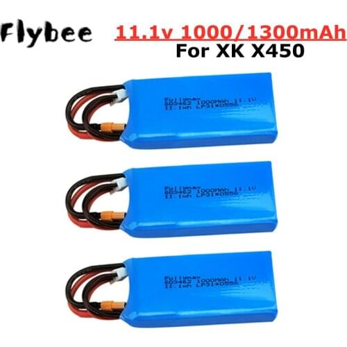 11.1V 1000mAh 1300mah 20C Lipo Battery for XK X450 FPV RC Drone Spare Parts 3s 11.1v Rechargeable Battery XT30 plug
