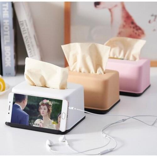 Multifunctional Creative Living Room Tissue Box with Mobile Phone Rack Lazy Simple Tray Plastic Coffee Table Napkin Tray