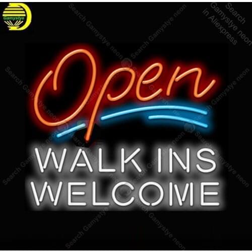 Open with Walk Ins Welcome Neon Light Sign Glass Tube Neon Bulbs Sign Decor Coffee Neon board Sign lamp anuncio luminoso Atarii