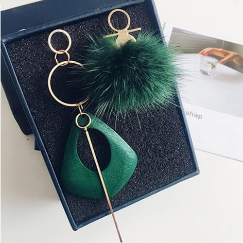 2017 New Korean Sweety Womens Brincos Mink Hair Bulb Green Wooden Earring Pendientes Jewelry