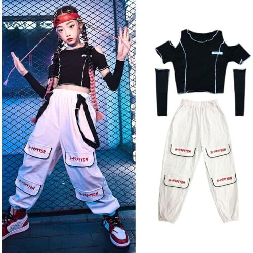 New Children Ballroom Hip Hop Dancing Clothes Jazz Black Tops Loose Pants Suit Street Dance Wear Performamce Rave Wear DN8542