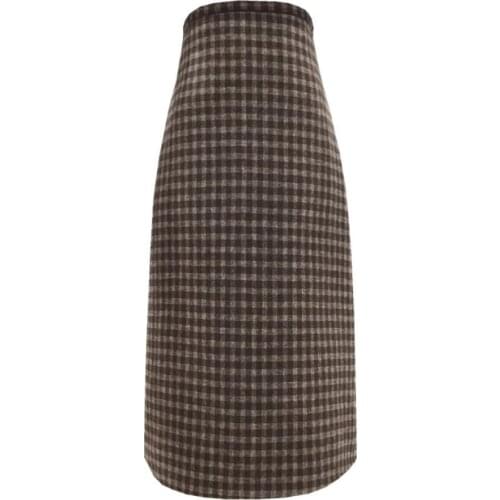 Autumn winter vintage plaid woolen skirt women high waist package hip a-line skirt