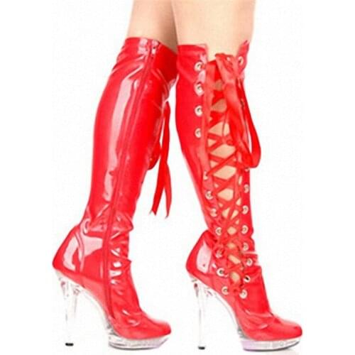 Sexy thigh-high boots, transparent thick soles 12cm pole dancing performance, model stage high boots