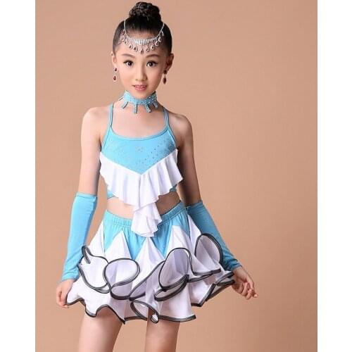 85-165cm Kid Latin Dance Dress Ballroom Dancing Clothes Children Performance Dancing Costume Girls Salsa Samba Tango Dance Skirt