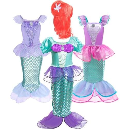 Little Mermaid Dress Girls Ariel Dress Up Summer Princess Costume Teenager Halloween Party Clothes Children Carnival Outfit