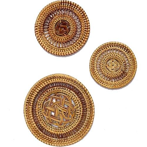 Natural Corn Straw Woven Dining Table Mats Heat Insulation Pot Holder Cup Coasters Kitchen Accessories Round Rattan Placemats