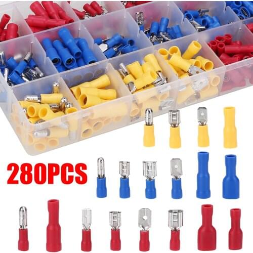 280pcs/set Durable Cable Lugs Assortment Kit Wire Flat Connectors Crimp Terminals Car Electrical Equipments Supplies