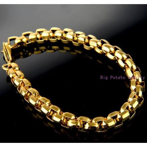 Simple 7mm Wide 7-11inch Custom Size Yellow Gold Box Chain Bracelet Bangle 316L Stainless Steel For Cool Men Gift Hot Sell