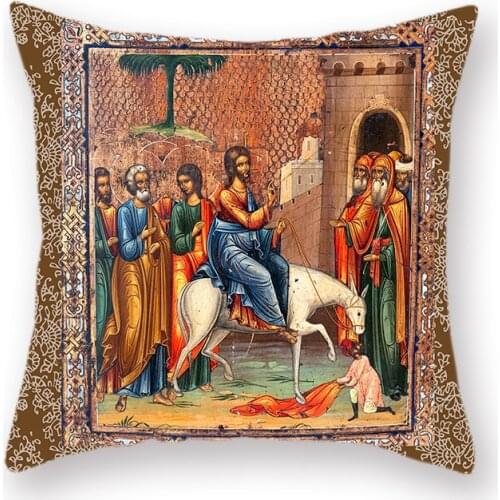 Russian Religious Double-sided Polyester Cushion Decoration Crucifixion Cross Print Home Fluffy Bedside Pillow Case Accessories