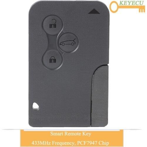 KEYECU Smart Card Remote Control Car Key for Renault Megane Scenic Clio 2003 2004 2005 2006 2007 2008, Fob 3 Button - 433MHz