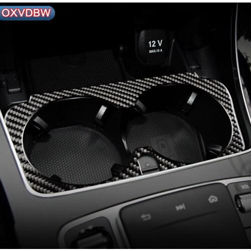Car Styling Carbon Fiber Water Cup Holder Frame Trim Sticker For Mercedes Benz C Class W205 C180 C200 C300 GLC Accessories