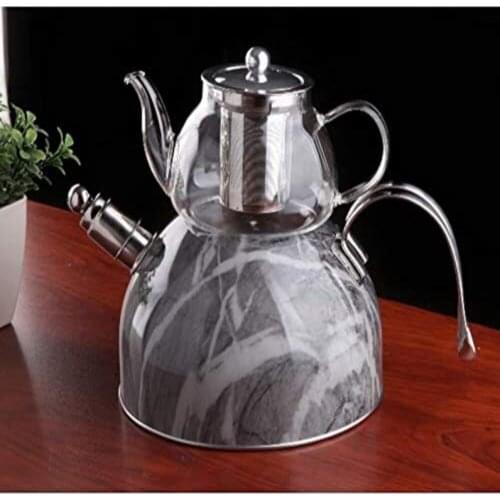 Marble Patterned Glass Teapot with Pressure Marble Patterned Brown gray 3.6 lt. Stylishly designed pressure teapot Tea maker