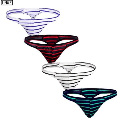 M-XXL Striped Men Cotton Thong Underwear Gay Low Waist Pure G-String U Pouch Male Panties