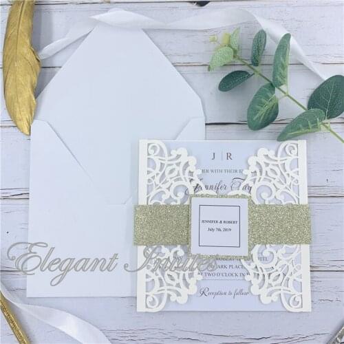 Ivory Laser Cut Wedding Invitations Card lace Elegant Greeting Card Customize WIth Belly Band Wedding Party Decoration