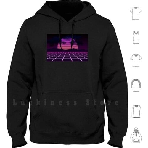 Retro 80s Sunset Hoodie Long Sleeve Retro 80s Sunset Tron Outrun Aesthetic Game Miami Vice Miami Vice Drive