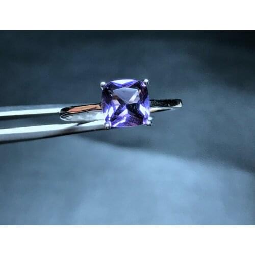 Uloveido Women Simple Square Amethyst Ring 925 Sterling Silver Real Gemstone Birthstone Solitaire Promise Wedding Rings FJ336
