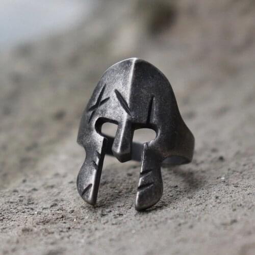 Vintage Stainless Steel Ring Minimalist Spartan Warrior Helmet Mens Fashion Party Jewelry Gift