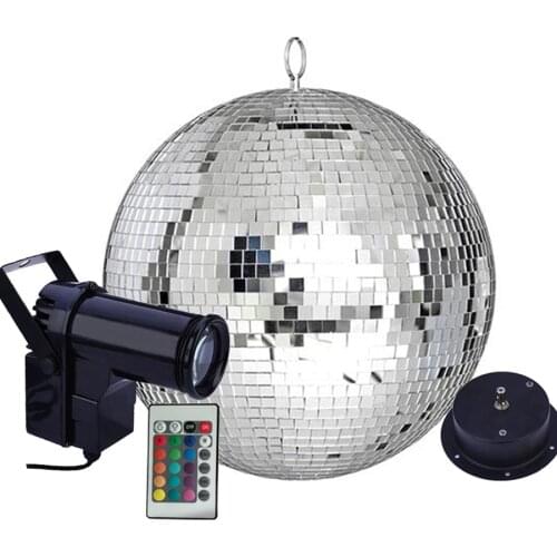Thrisdar Dia25CM 30CM Sliver Rotating Glass Disco Mirror Ball With Remote RGB Beam Pinspot Spotlight party Wedding Stage Light