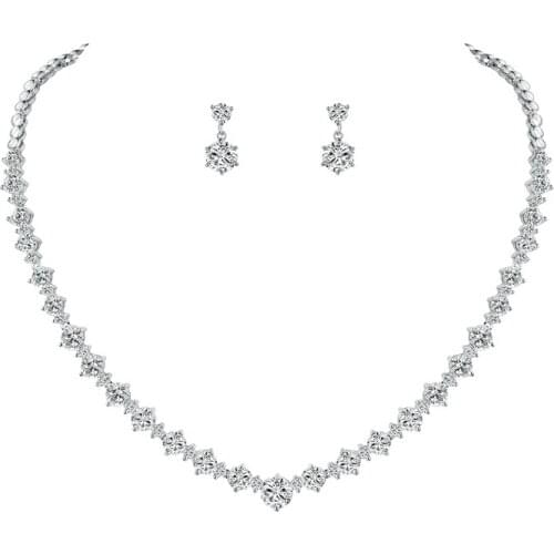 WEIMANJINGDIAN Brand Round Cut Cubic Zirconia CZ Crystal Necklace and Earrings Wedding Bridal Banquet Prom Jewelry Sets