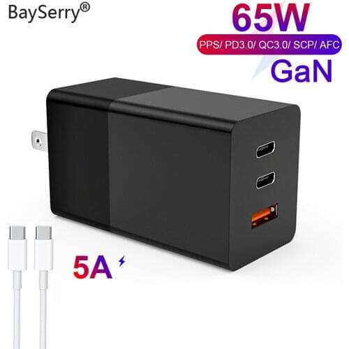 BaySerry 65W GaN Charger PD USB C Charger Type C Quick Charge 4.0 3.0 For Macbook Pro For iPhone 12 11 Pro Xiaomi Samsung Laptop