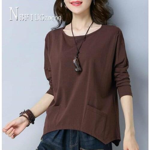 2020 Korean Plus Size Spring Long Sleeve Women T Shirt Pocket Bat Sleeve Female Tee Shirts