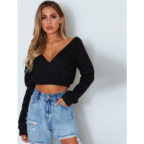 NORA TWIPS 2018 autumn and winter sexy solid umbilical v-neck plus size velvet pullover hoodies top female 4 colors