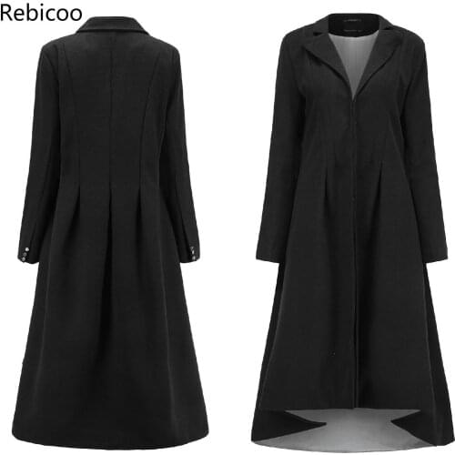 Autumn Winter Women Swallowtail Wool Long Black Trench Dress Coats Slim Blazer Dress 4XL 5XL Plus Size Loose Goth Trench Outwear