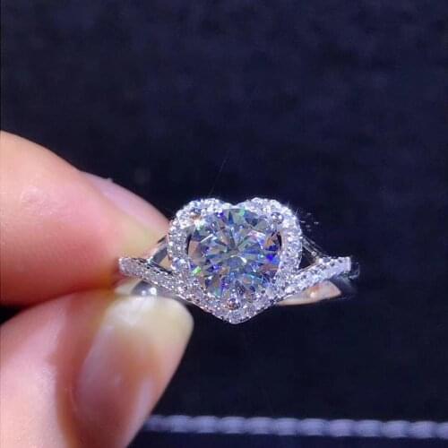 Poetry Of Jew Store Round Silver Moissanite Ring 1ct D VVS Luxury Moissanite Weding Ring for Women