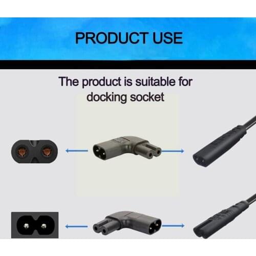 1Pc IEC 320 2-Pin C7 Female To C8 Male Right Angled Power Adapter AC Converter Y3M8