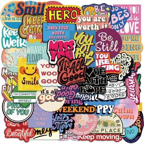 10/30/50PCS Cartoon Inspirational English Phrase Sticker Suitcase Notebook Notebook Hand Account Decoration Toy Wholesale