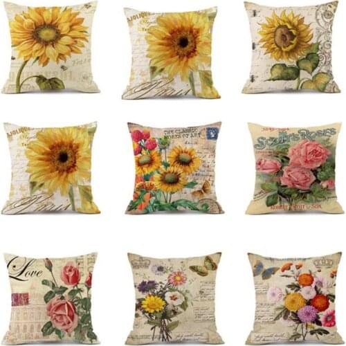 2pcs/set Nordic Style Classical Sunflower Pattern Pillow Case Floral Throw Cushion Cover Square Pillowcase for Car Home Decor