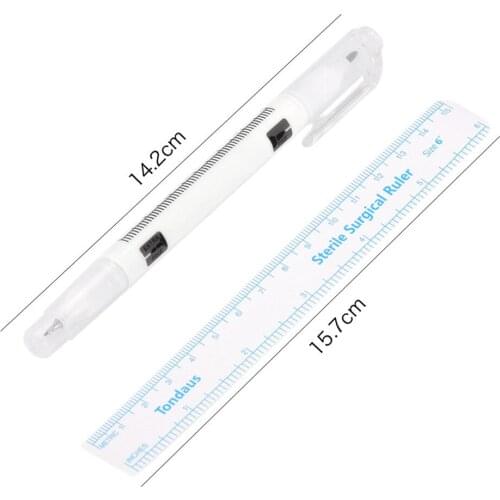 2Pcs Microblading Tattoo Eyebrow Skin Marker Pen Eraser & Measuring Ruler