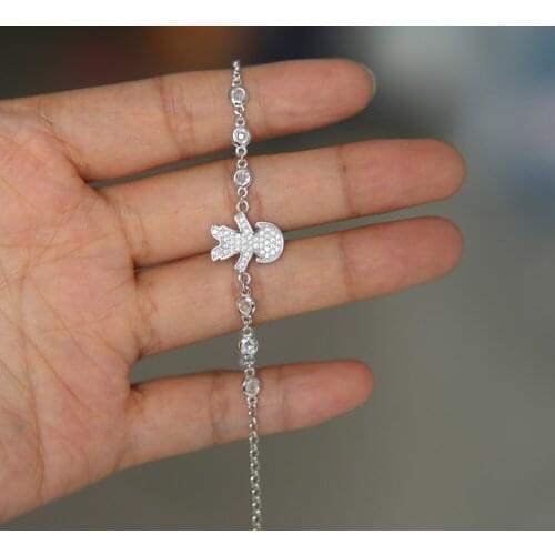 2017 fashion fine silver jewelry cute cz girl charm connector 100% 925 sterling silver link chain dainty bracelet bangle