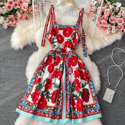 2021 summer new high-end sling skirt printed sleeveless temperament A-line dress